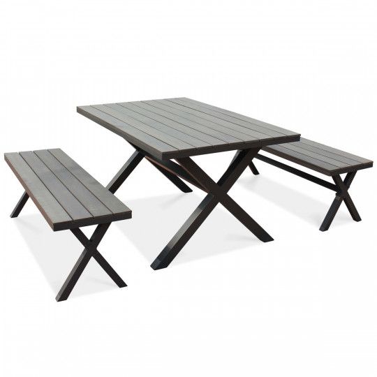 Table et 2 bancs pliants design aluminium composite