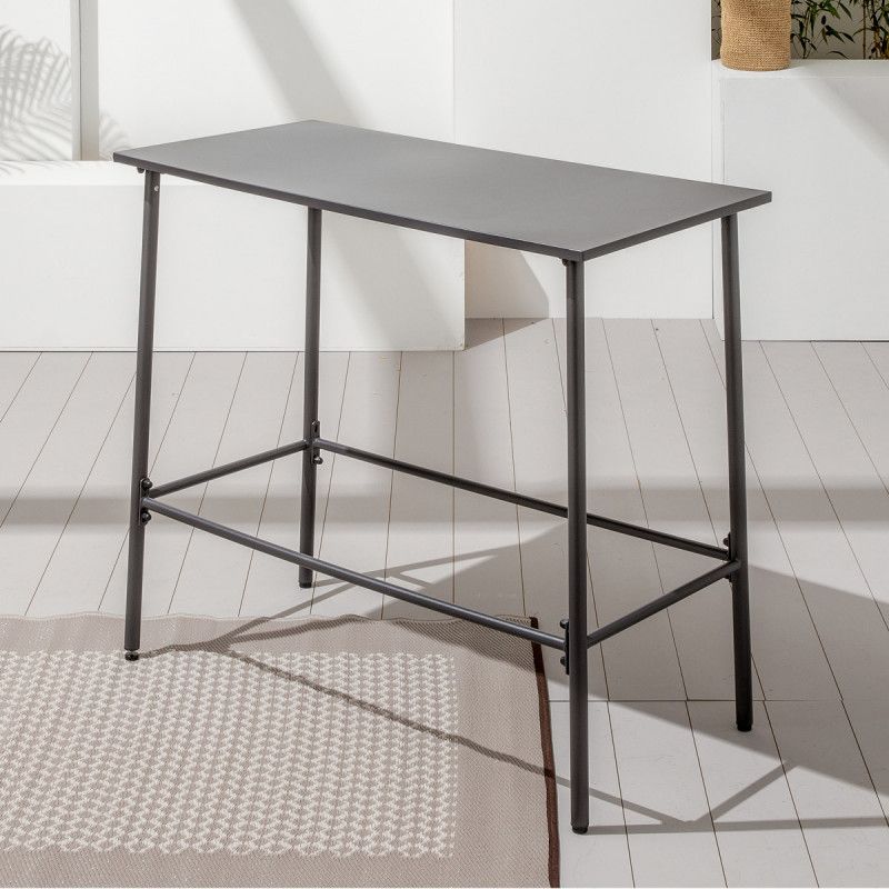 Table haute de bar et 6 tabourets en acier gris Table haute de bar et 6 tabourets en acier gris