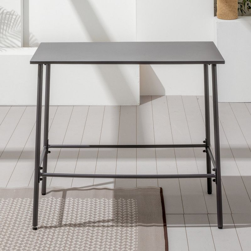 Table haute de bar et 6 tabourets en acier gris Table haute de bar et 6 tabourets en acier gris