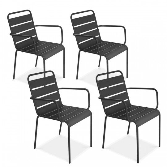 fauteuils de terrasse en métal gris Lot de 4