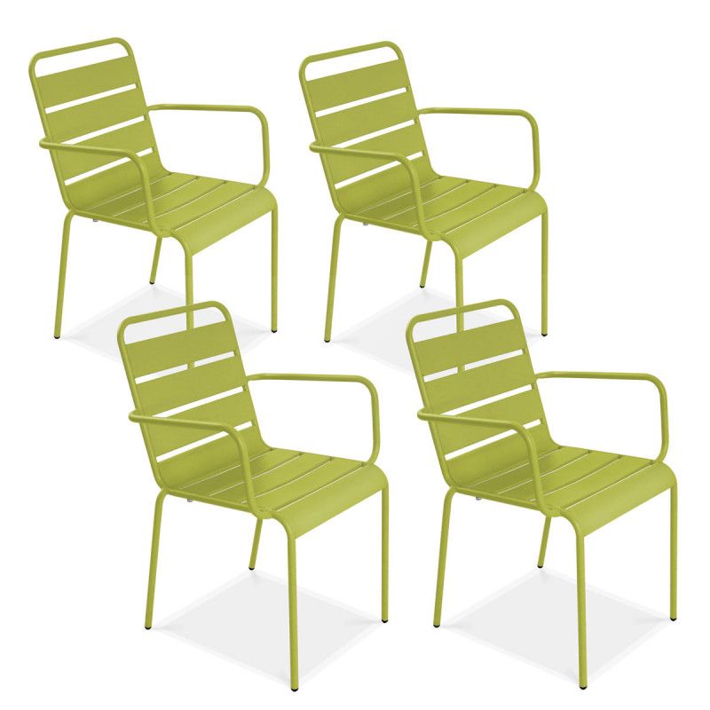Lot de 4 fauteuils de terrasse en métal vert Lot de 4 fauteuils de terrasse en métal vert