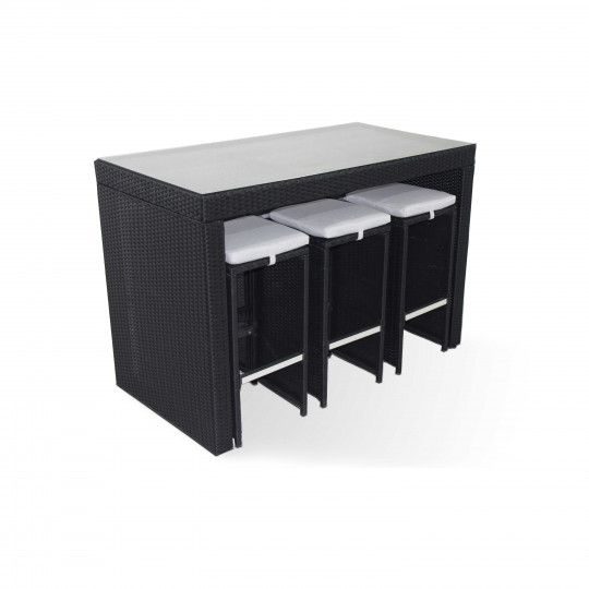 BARCELONA Table de bar résine 145x75x100cm + 6 tabourets BLANC - solys