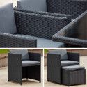 Table et fauteuils de jardin coussins gris en résine Table et fauteuils de jardin coussins gris en résine