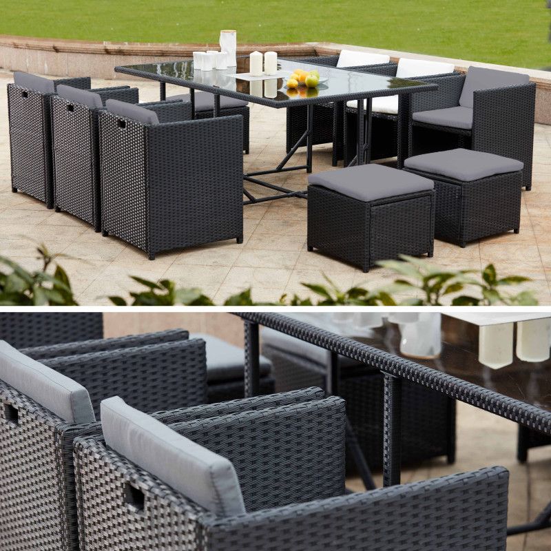 Table et fauteuils de jardin gris en résine encastrable Table et fauteuils de jardin gris en résine encastrable