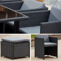 Table et fauteuils de jardin en résine encastrable coussins gris Table et fauteuils de jardin en résine encastrable coussins gris