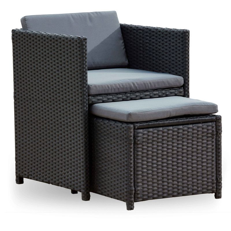 Fauteuil de jardin résine et pouf gris Fauteuil de jardin résine et pouf gris