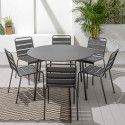 Table grise ronde en acier 6 personnes