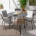 Table grise ronde en acier 6 places