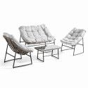 Salon de jardin 4 places avec coussins ecru