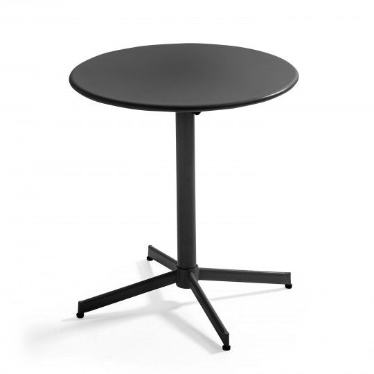 Table de terrasse ronde en acier gris avec plateau rabattable ⌀70cm