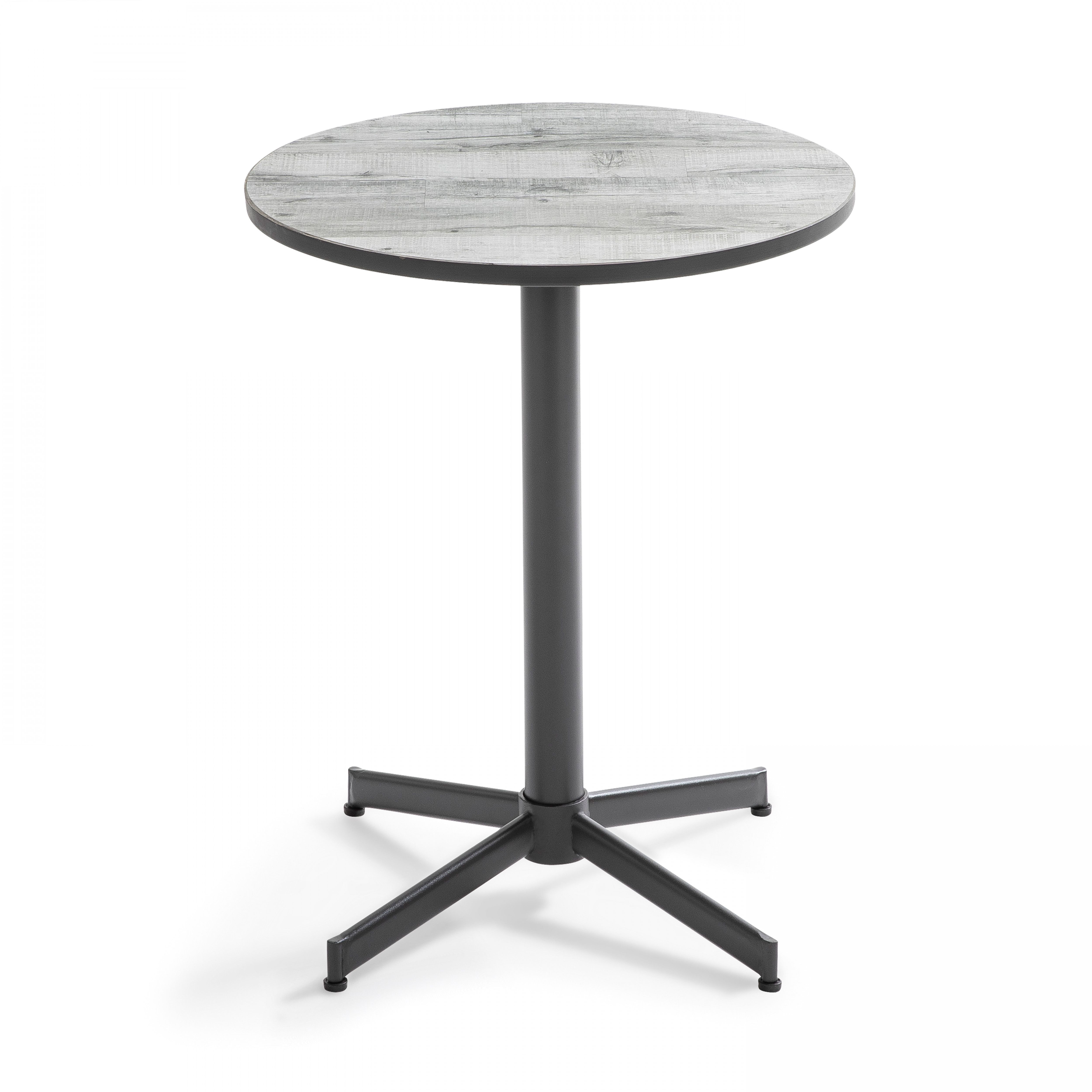 Table de restaurant bistrot ronde en métal et céramique effet bois 4 personnes Ø60x72 cm