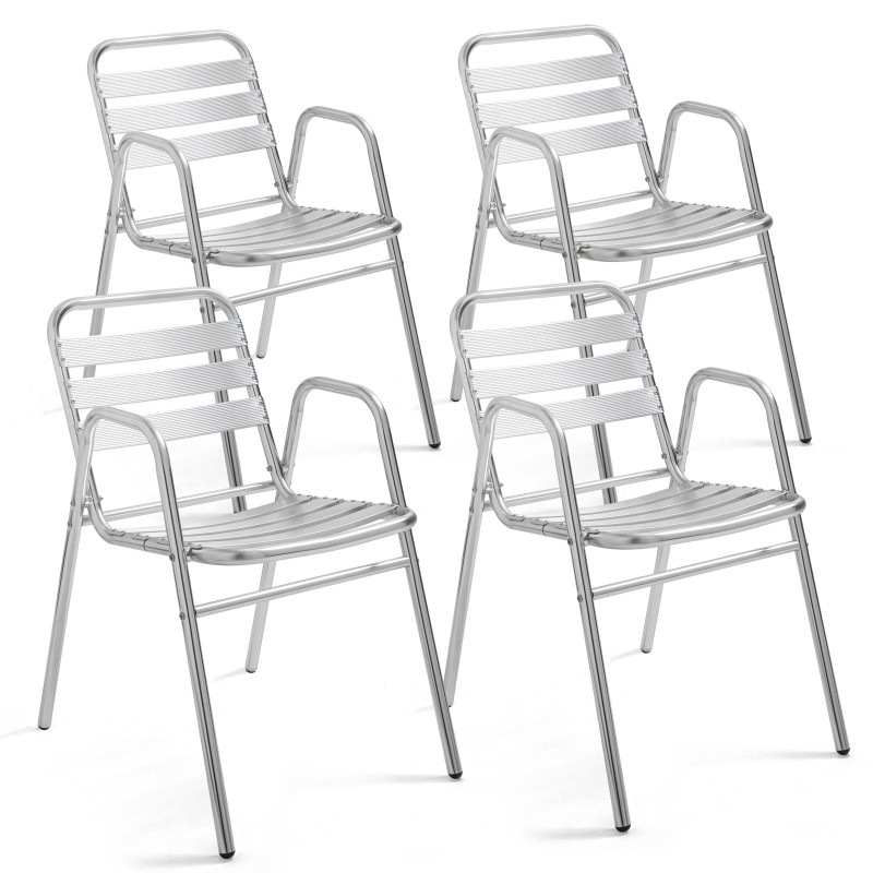 Lot de 4 Chaises aluminium Fauteuils terrasse empilables