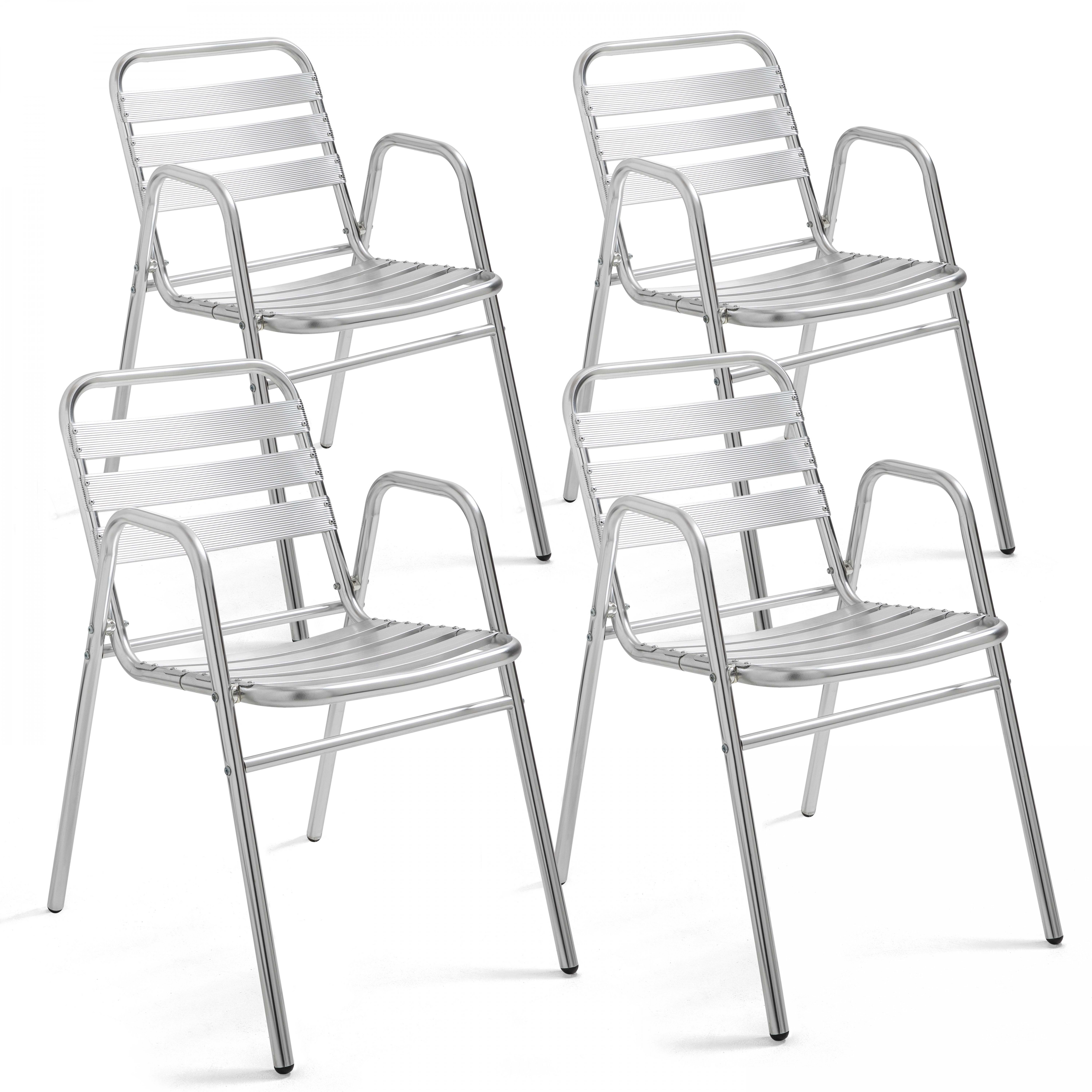 Chaises de terrasse de restaurant en aluminium avec accoudoirs - Lot de 4