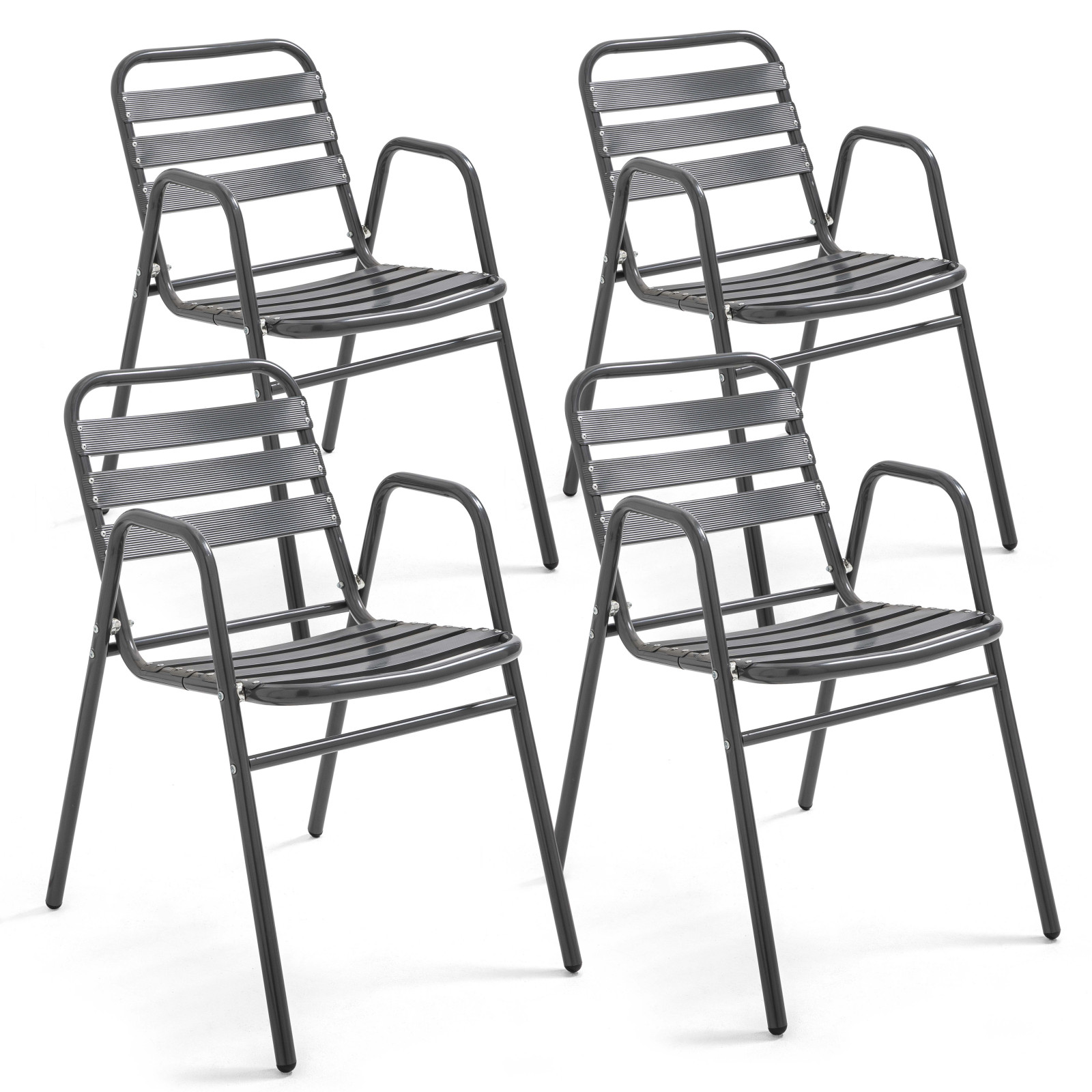 Lot de 4 Chaises aluminium gris anthracite Fauteuils terrasse empilables