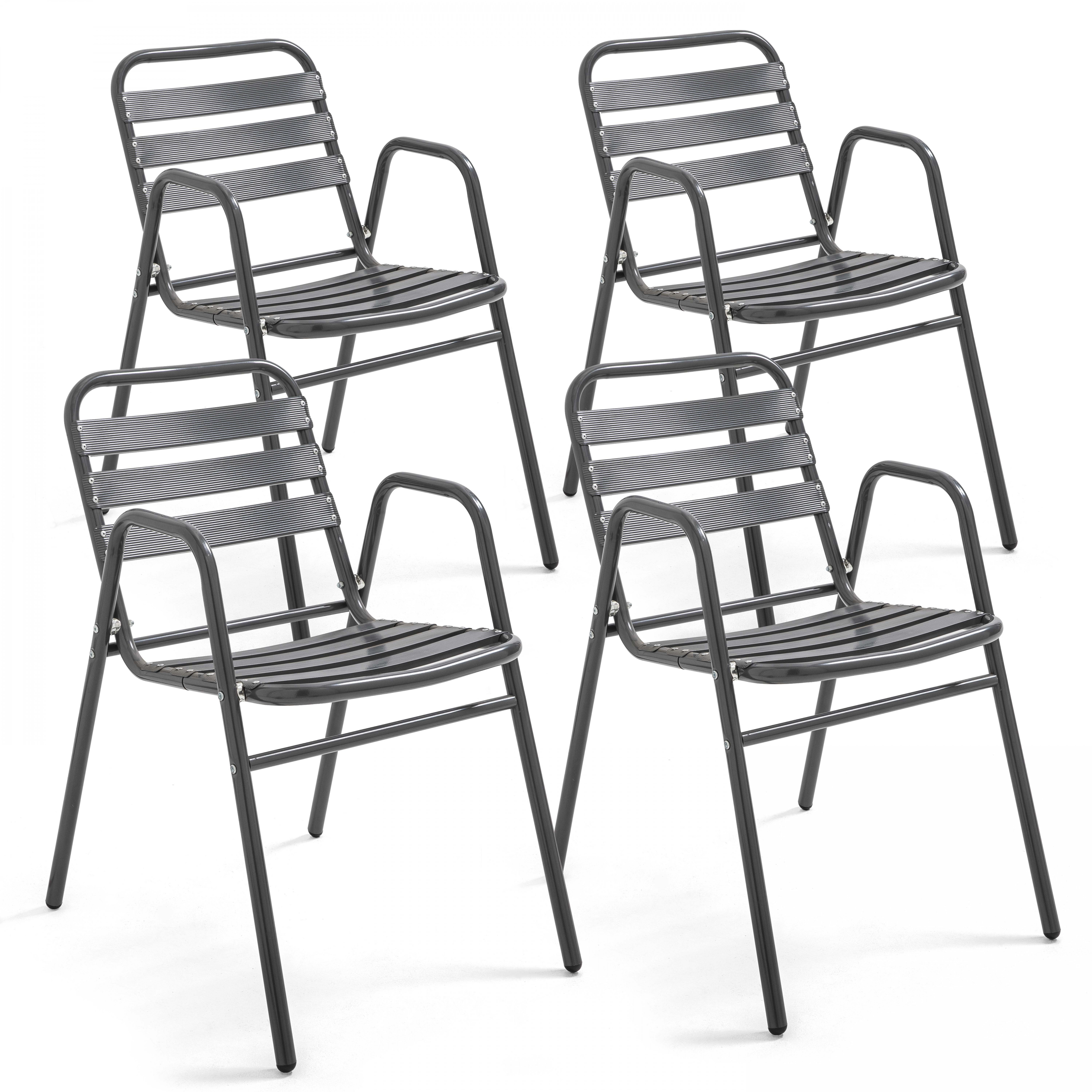 Chaises de terrasse de restaurant en aluminium avec accoudoirs - Lot de 4