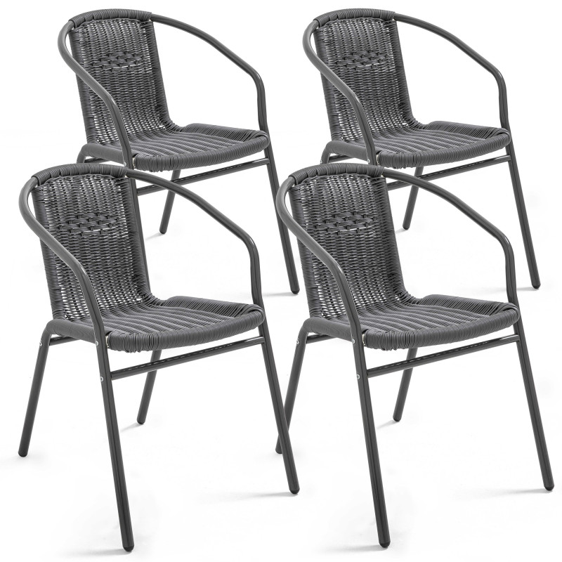 Lot de 4 Fauteuils terrasse en aluminium et grise