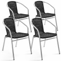 Lot de 4 Fauteuils terrasse en aluminium et Résine noire