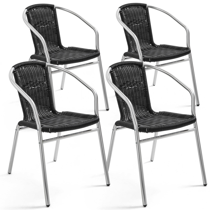 Lot de 4 Fauteuils terrasse en aluminium et Résine noire (7/8)