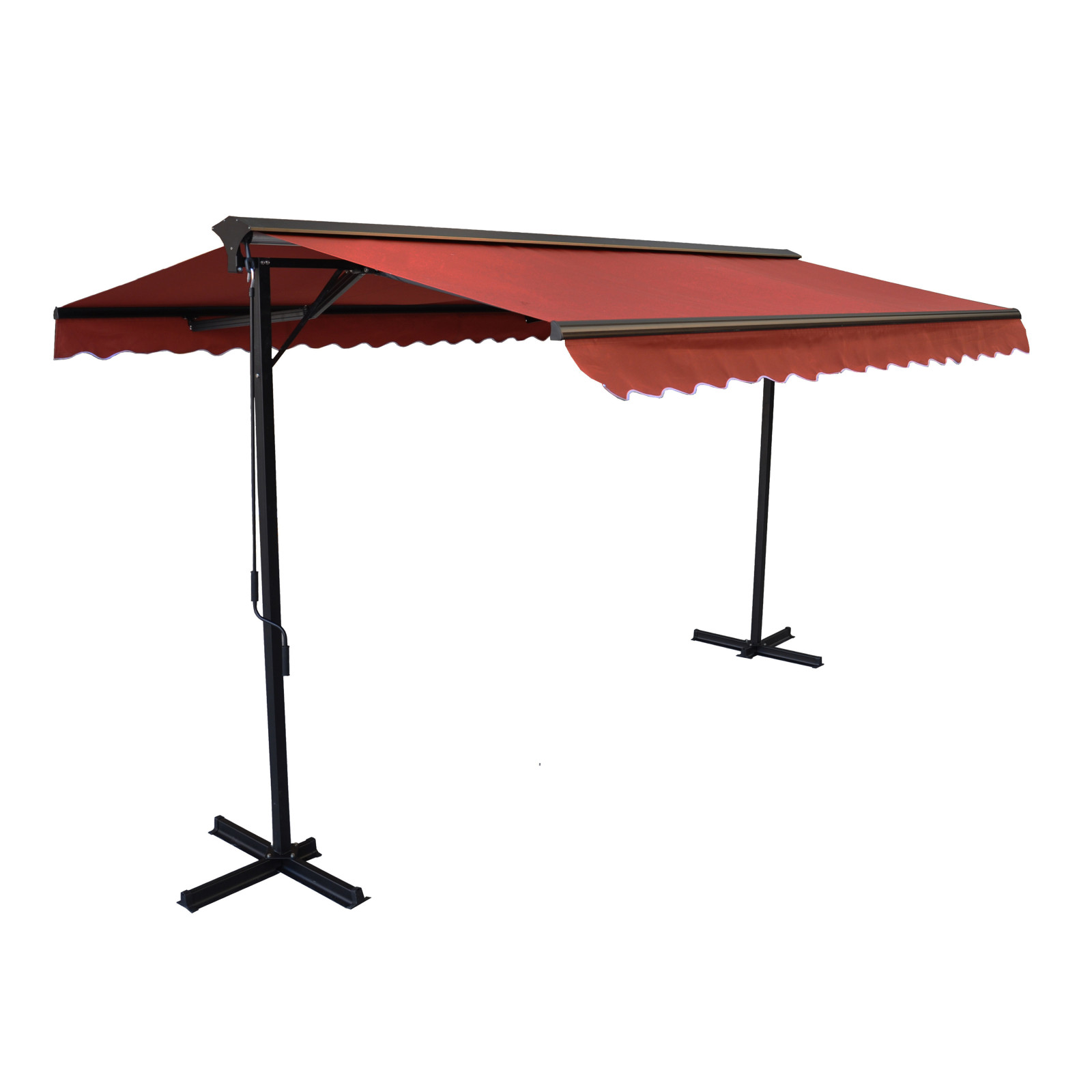 Store double pente rouge grenat sur pieds