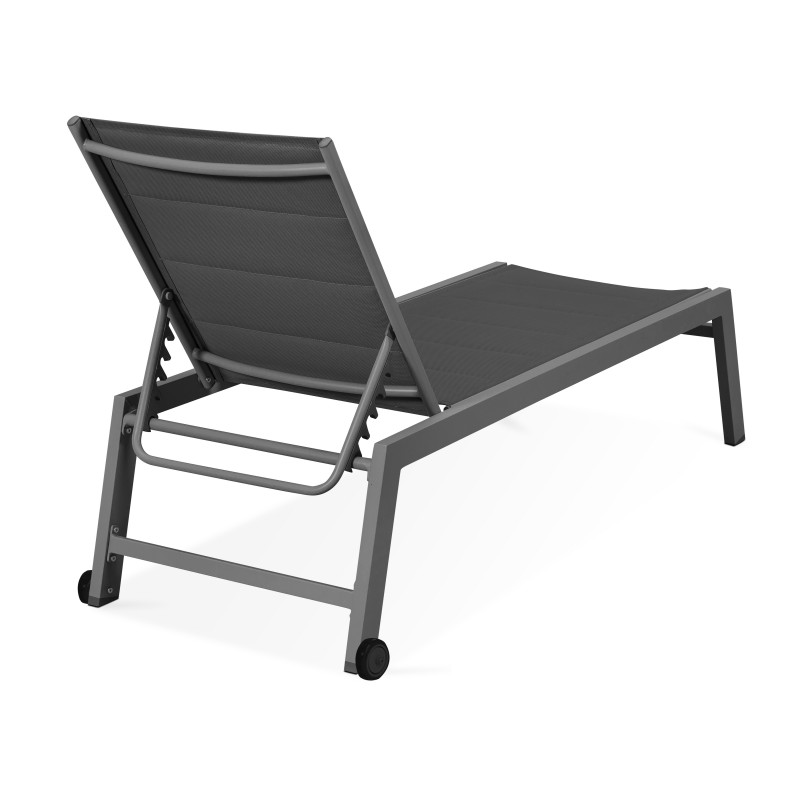 Lot de 2 bains de soleil matelassés en aluminium gris Lot de 2 bains de soleil matelassés en aluminium gris