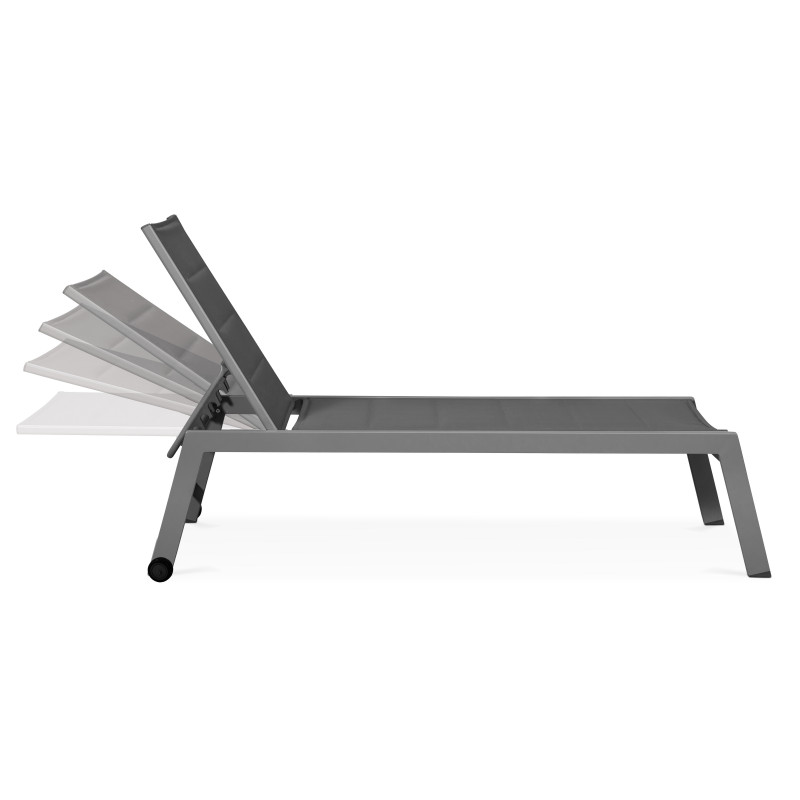 Lot de 2 transats matelassés en aluminium et textilène gris Lot de 2 transats matelassés en aluminium et textilène gris
