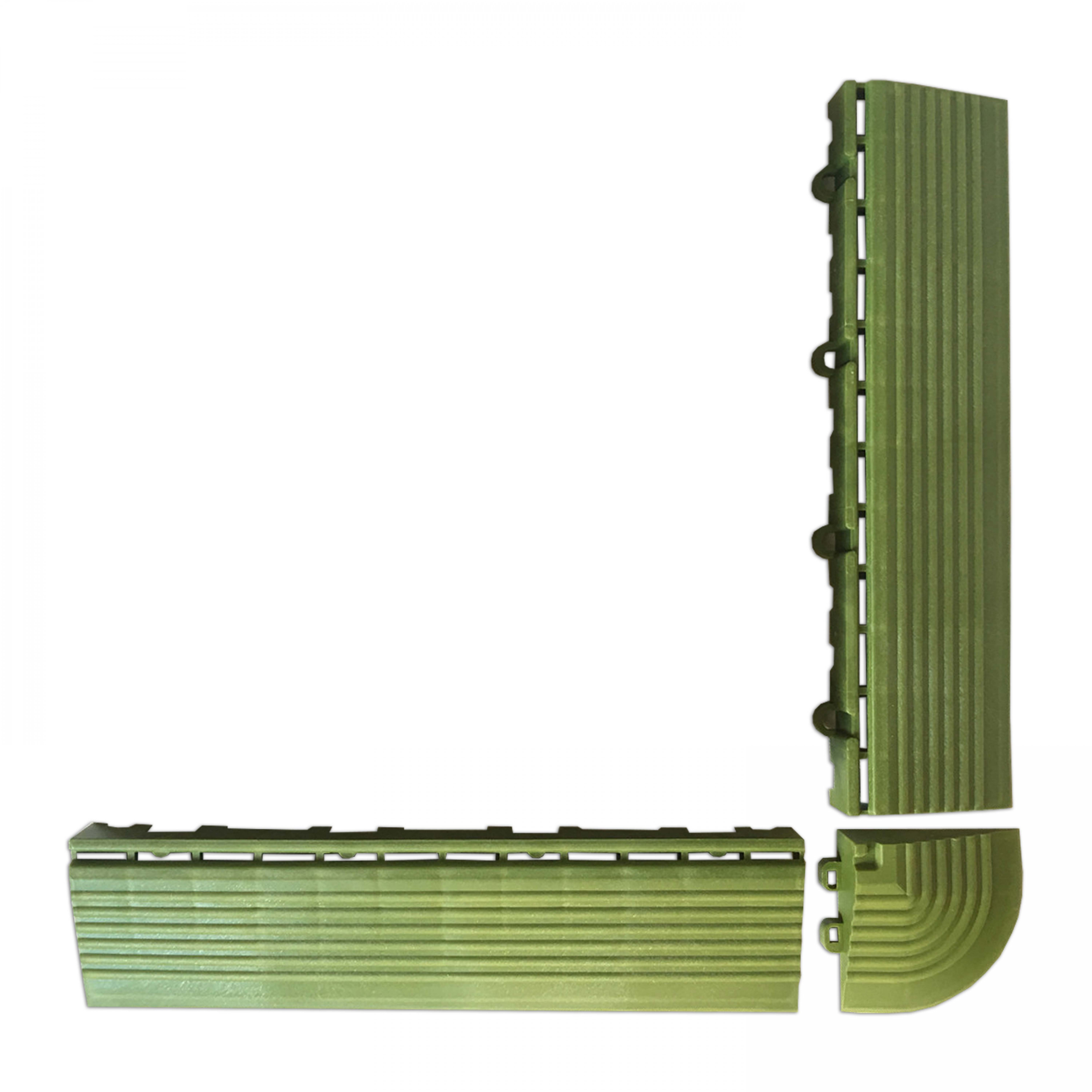 Coins et bordures verts pour dalles de terrasse clipsables - Bois composite