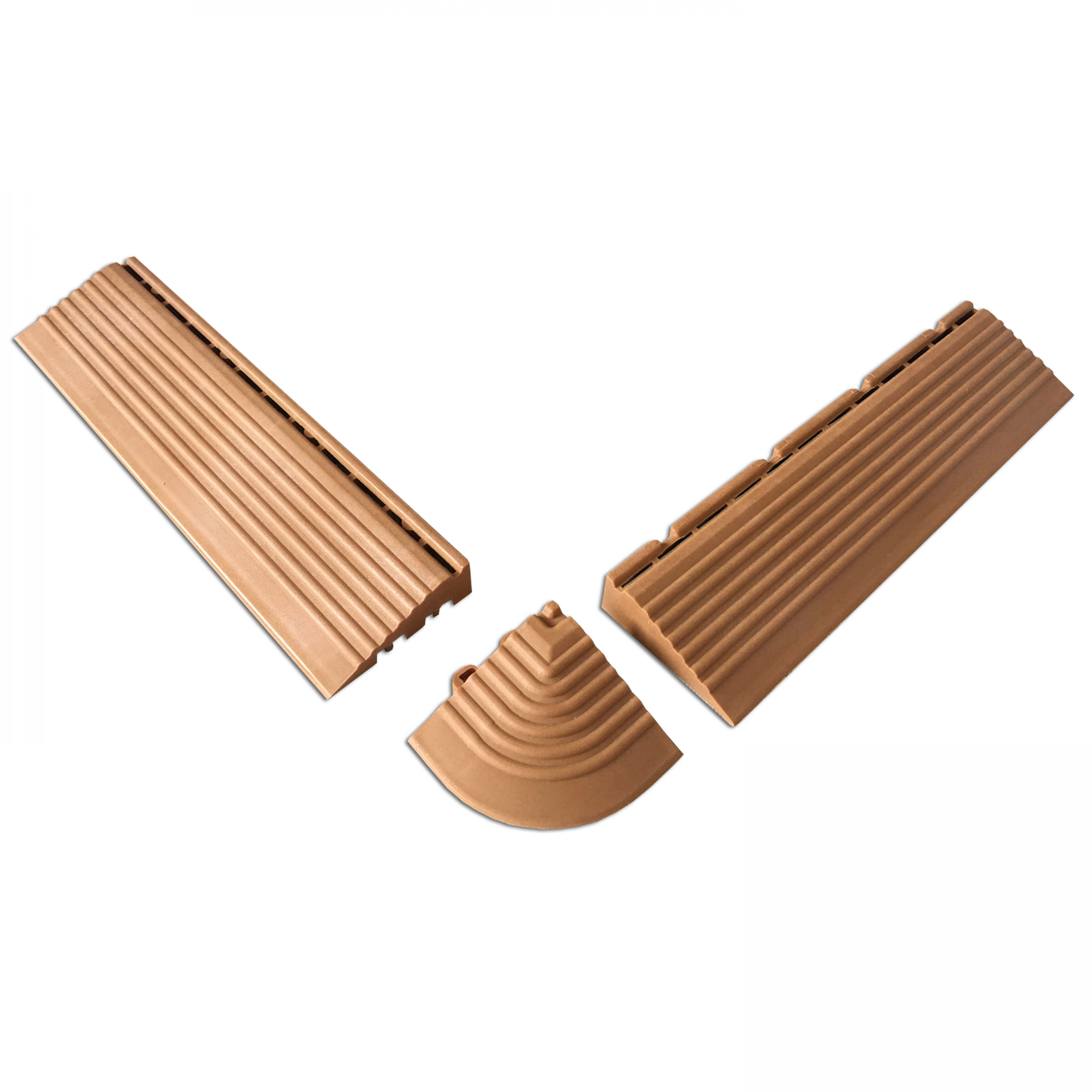 Coins et bordures marrons pour dalles de terrasse clipsables - Bois composite