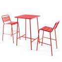 table bar rouge et 2 tabourets