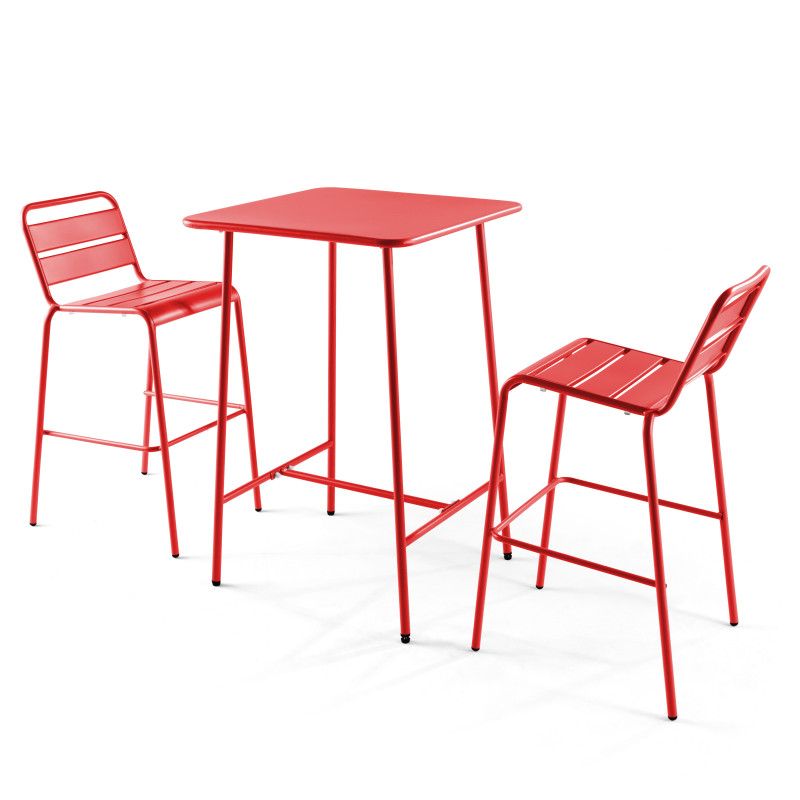 table bar rouge et 2 tabourets