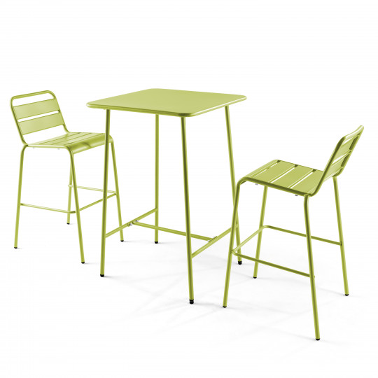 table bar vert et 2 tabourets