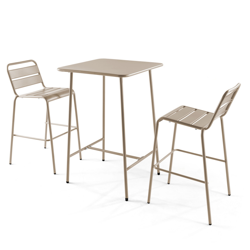 table bar taupe et 2 tabourets