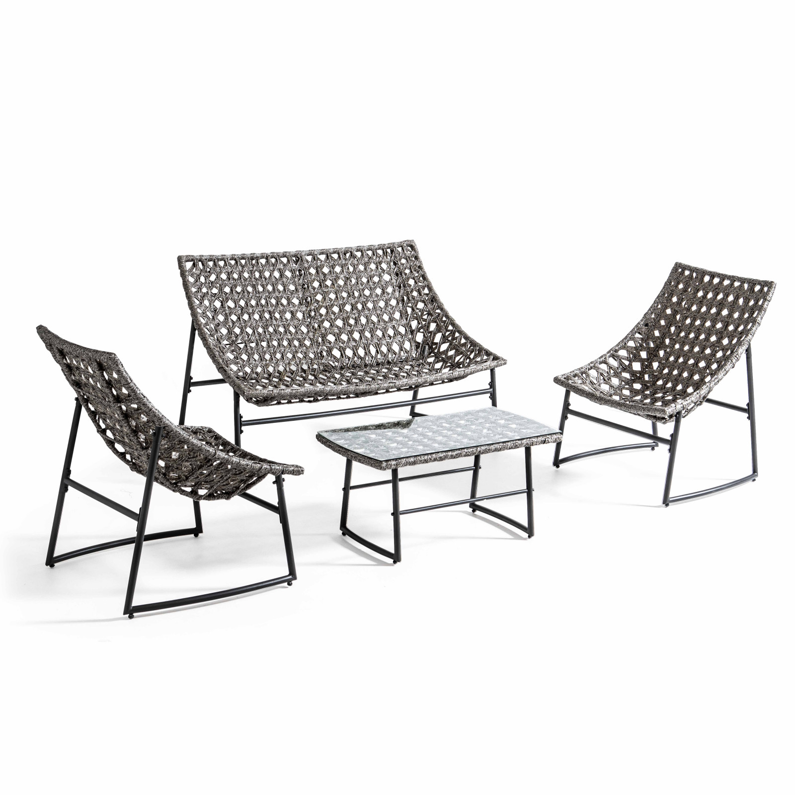 Structure résine Salon de jardin 4 places coussins matelassés LIMA Structure résine Salon de jardin 4 places coussins matelassés LIMA