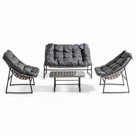 Salon de jardin 4 places avec coussins gris