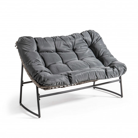 Canapé de jardin résine et métal avec coussins gris
