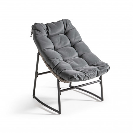 Fauteuil de jardin résine et métal avec coussins gris