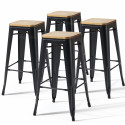 Lot de 4 tabourets indus avec assise en bois