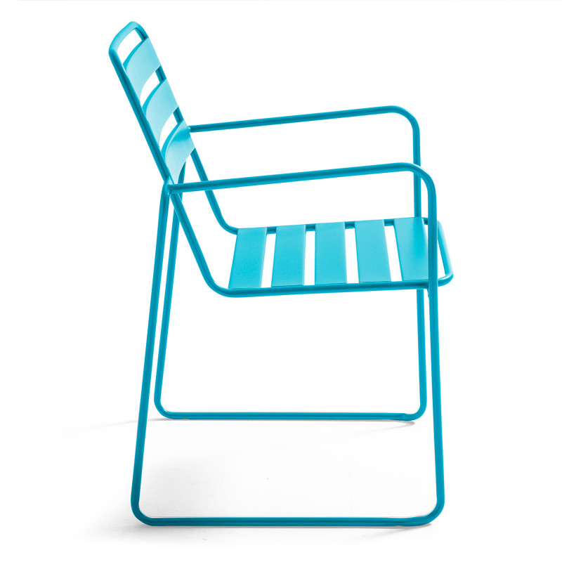 Chaise de jardin BLEUE en métal avec accoudoirs (2/5)