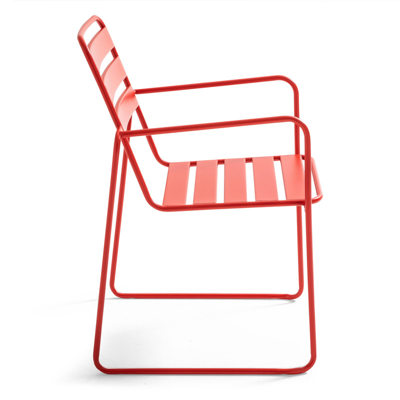 Chaise de jardin ROUGE en métal avec accoudoirs (2/5)