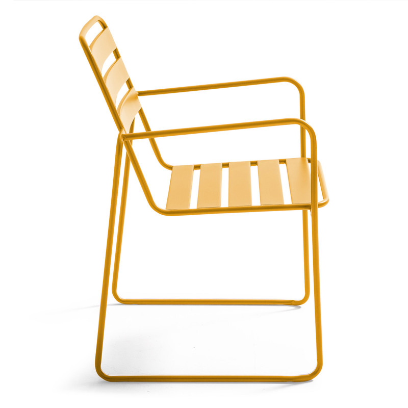 Chaise de jardin JAUNE en métal avec accoudoirs (2/5)