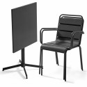 Table carrée GRISE rabattable et 2 fauteuils en métal