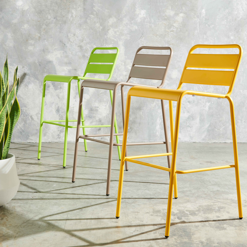 Tabouret haut en métal VERT, TAUPE et JAUNE (5/6)