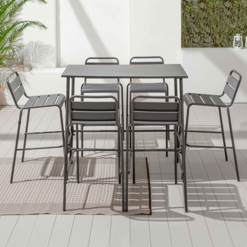 Tabouret haut en métal GRIS et table bar Tabouret haut en métal GRIS et table bar