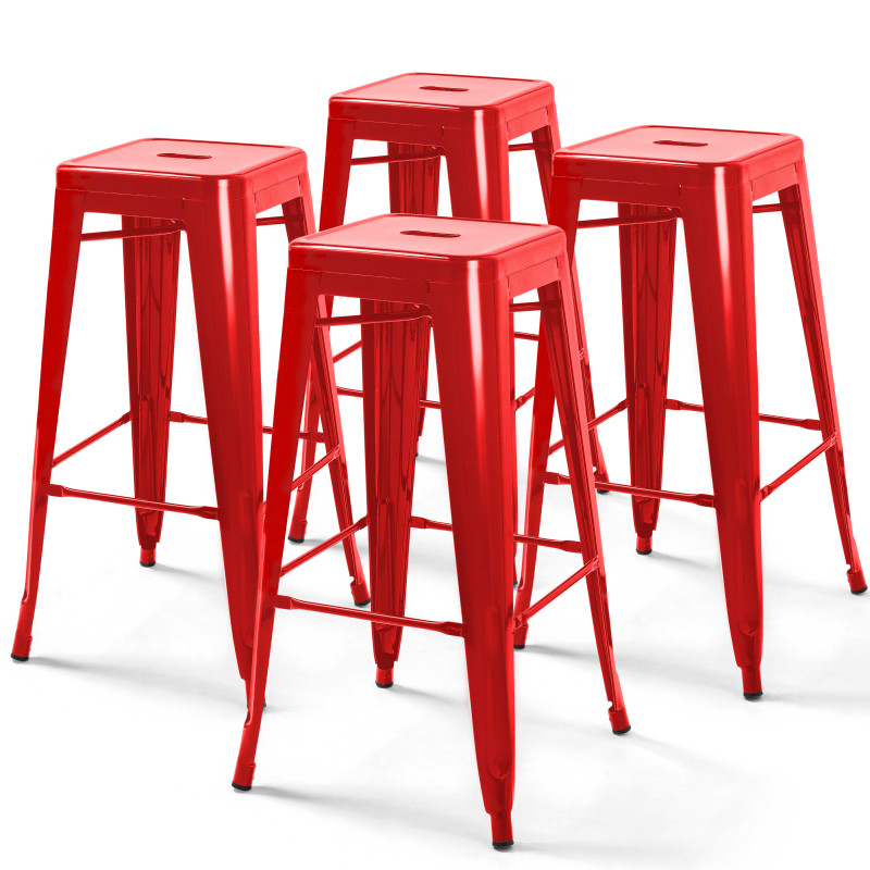 Lot de 4 tabourets indus ROUGE