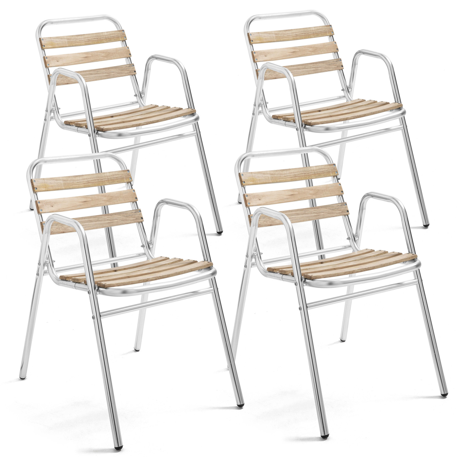 Lot de 4 fauteuils de jardin bois et aluminium