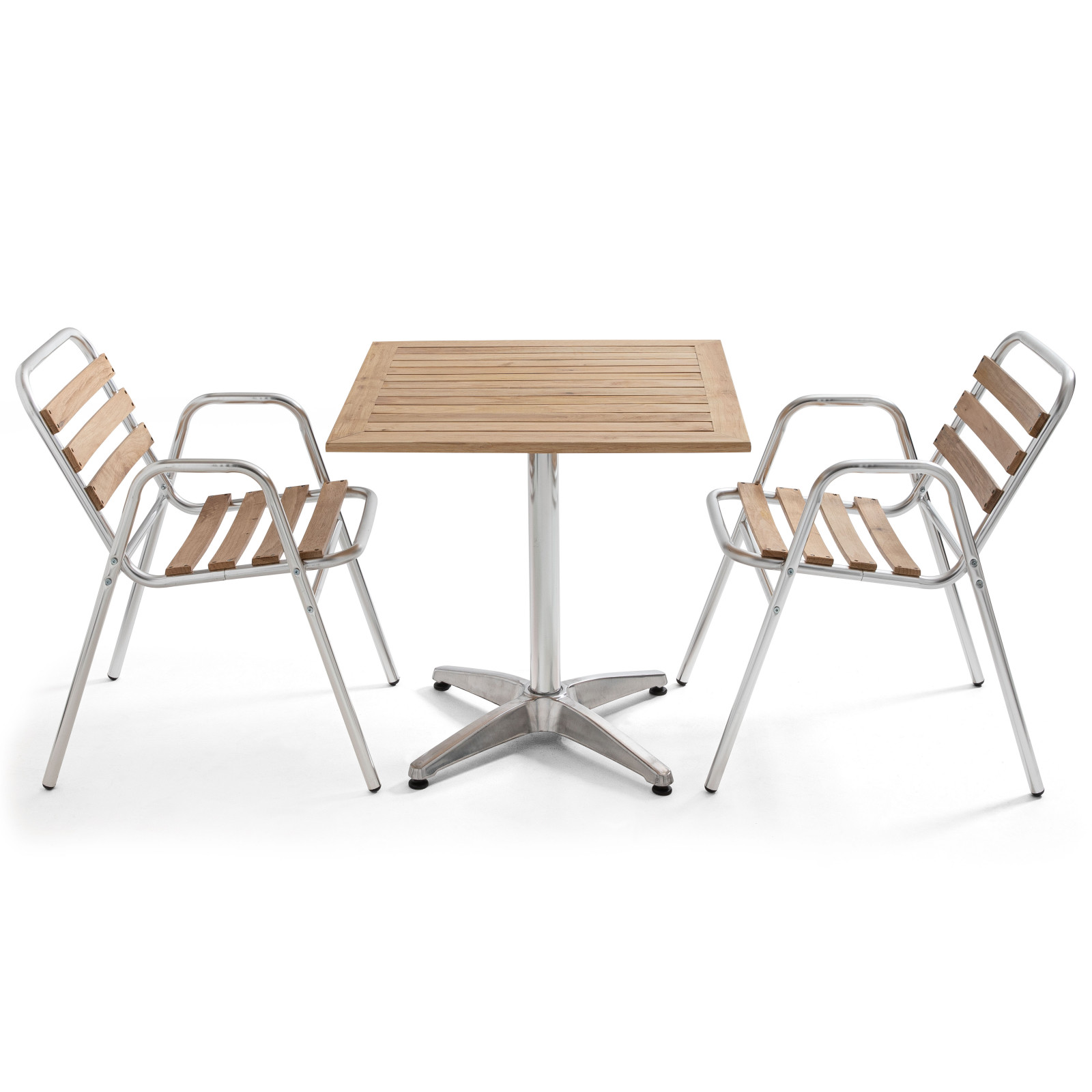 Table bistro avec plateau en bois et 2 chaises alu