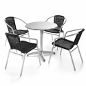 Table ronde en aluminium et 4 fauteuils en résine noir