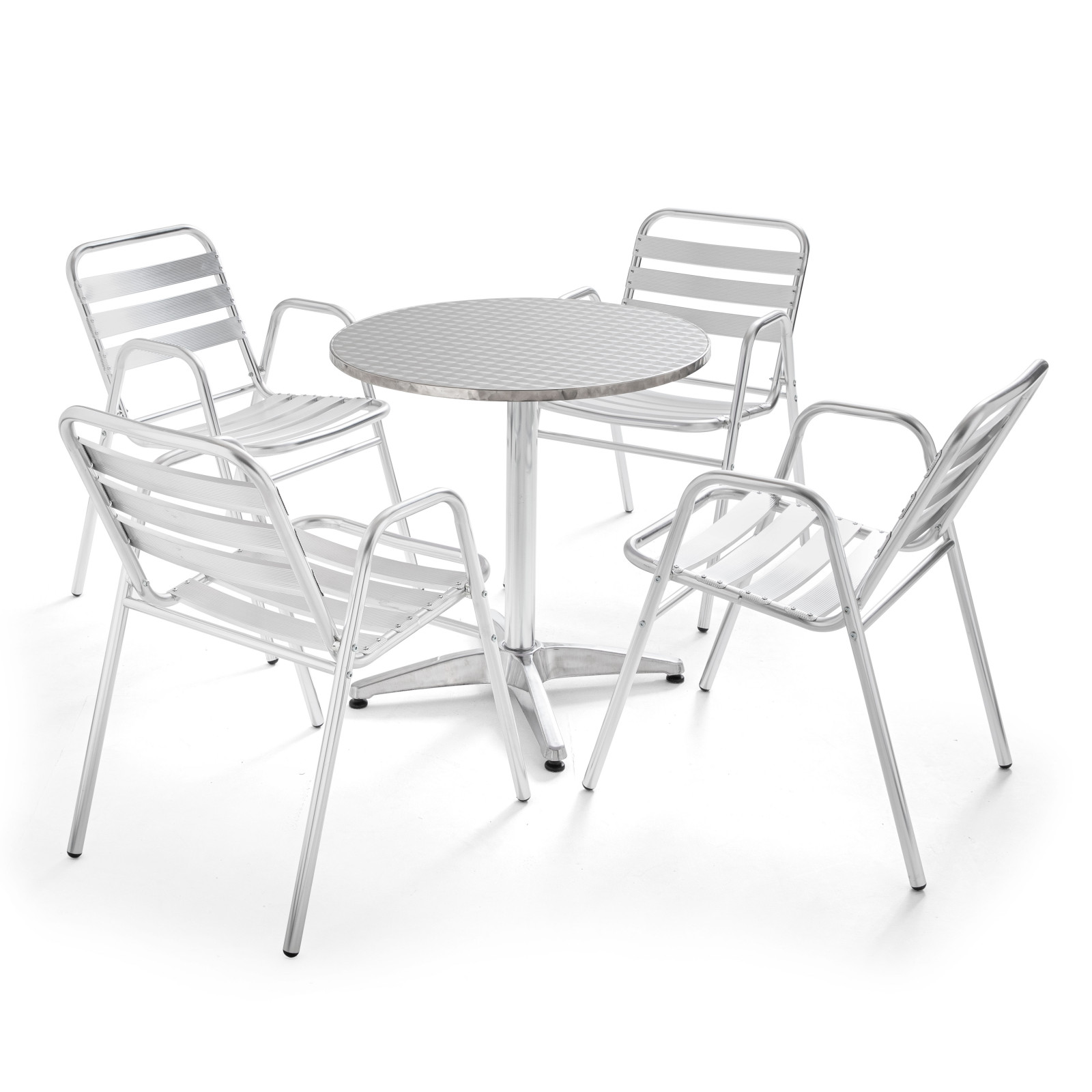 Table ronde alu CHR et 4 fauteuils en aluminium Table ronde alu CHR et 4 fauteuils en aluminium