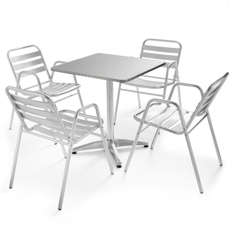 Table carrée en aluminium et 4 chaises de terrasse grises Table carrée en aluminium et 4 chaises de terrasse grises