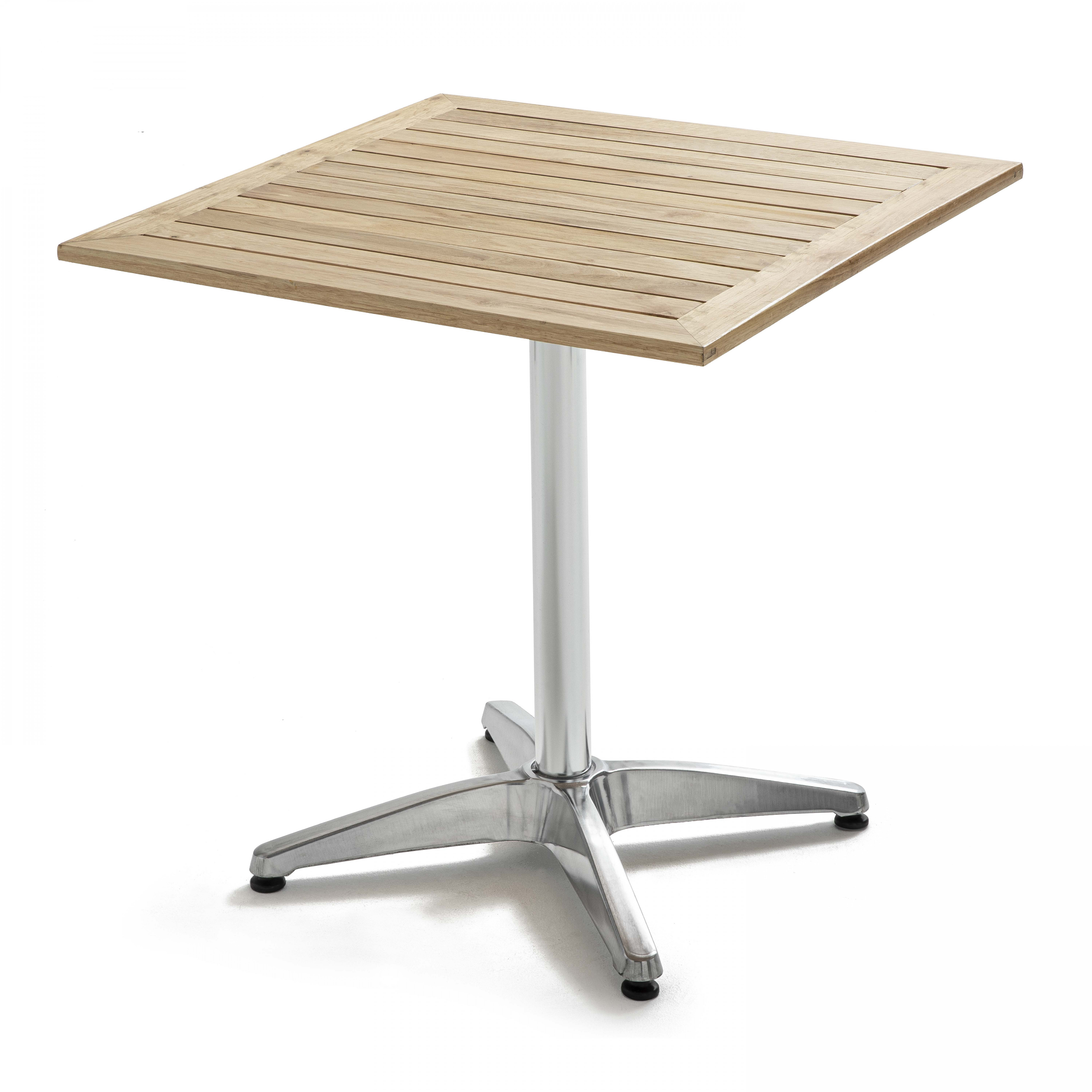 Table de restaurant carrée en aluminium et bois 4 personnes 70x70 cm