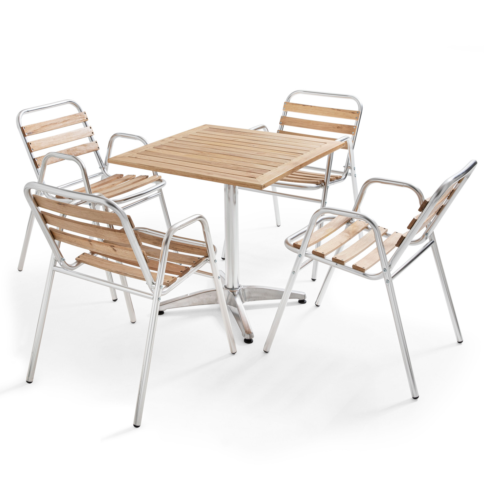 Table carrée en alu et bois et 4 chaises bistro CHR Table carrée en alu et bois et 4 chaises bistro CHR